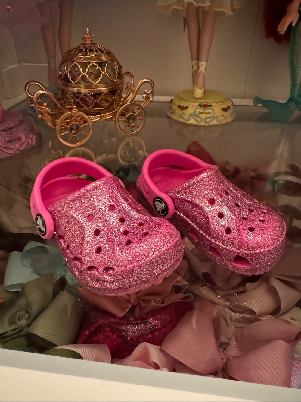 CROCS Kids Glitter Pink Crocs with Strap